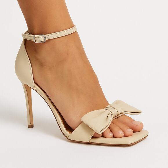 Guess Womens Sancia 8.5 Dress Sandals Heels Stilettos Cream Bows Ankle Strap - Picture 1 of 12